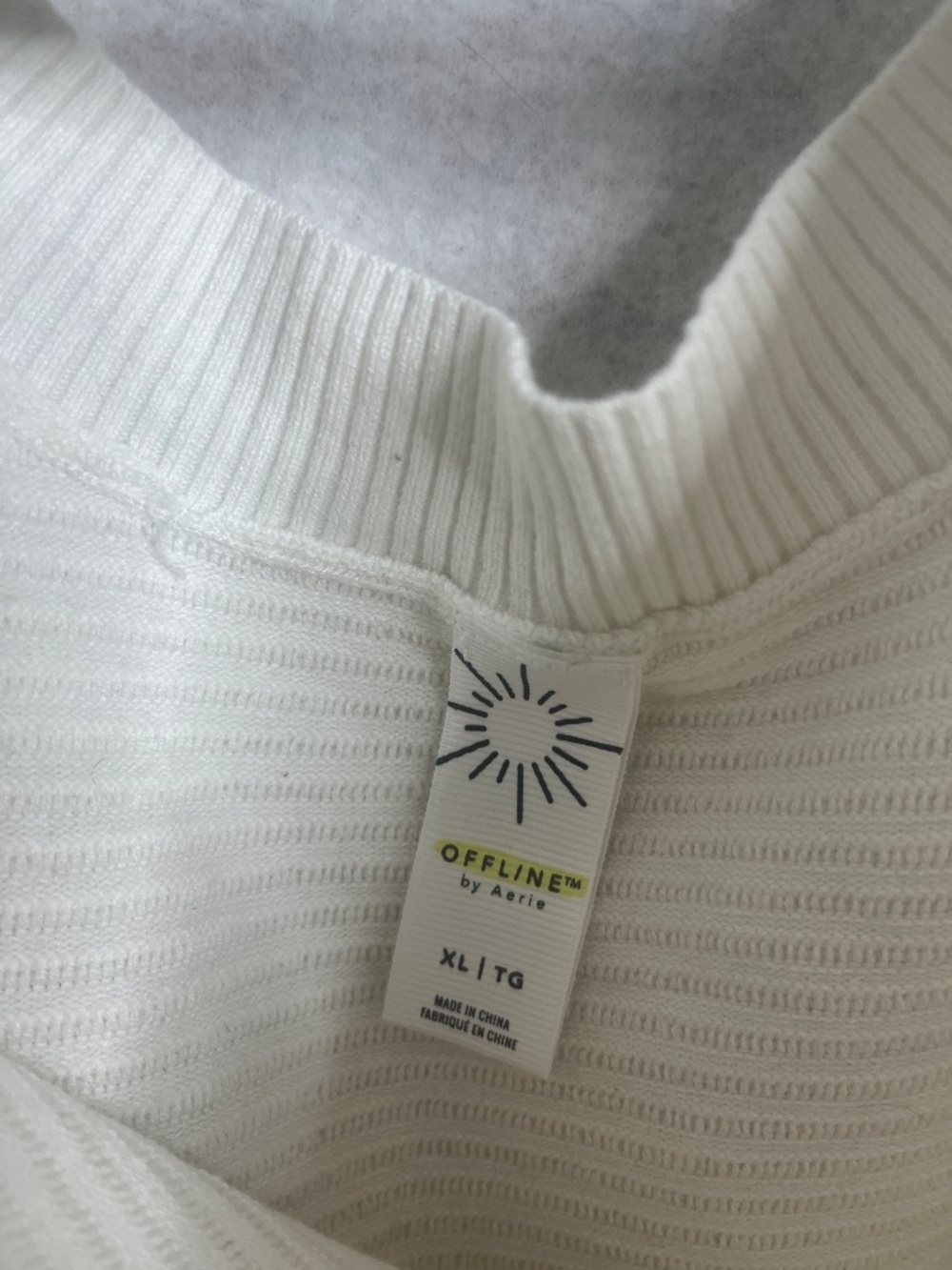 Offline by Aerie Cream Ribbed Oversized Sweatshirt Long Sleeve Cozy Pullover XL - Picture 3 of 3